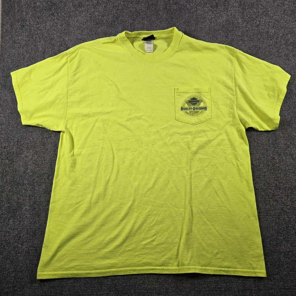 Harley-Davidson Belize Pocket T-Shirt Hi-Vis Yellow Men's XL Graphic Tee